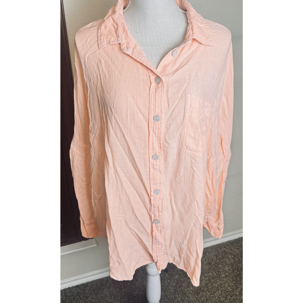 American Eagle Peach Gauzy Cotton Relaxed Button Down sz M beachy
